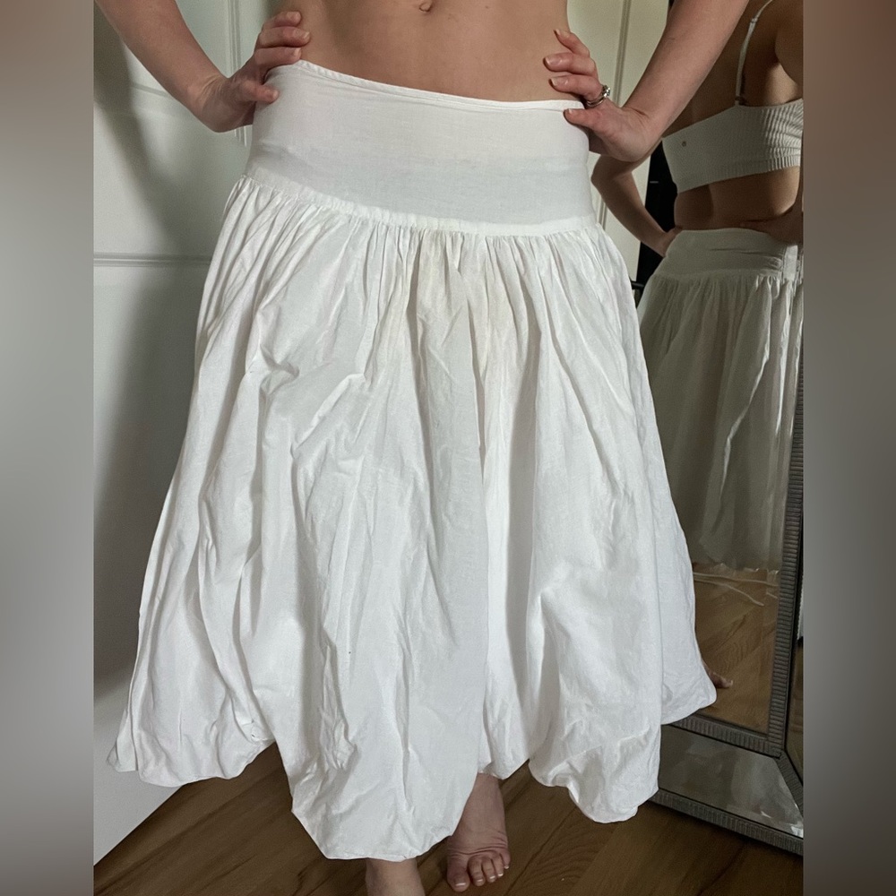 Zoe D white cotton bubble hem midi skirt